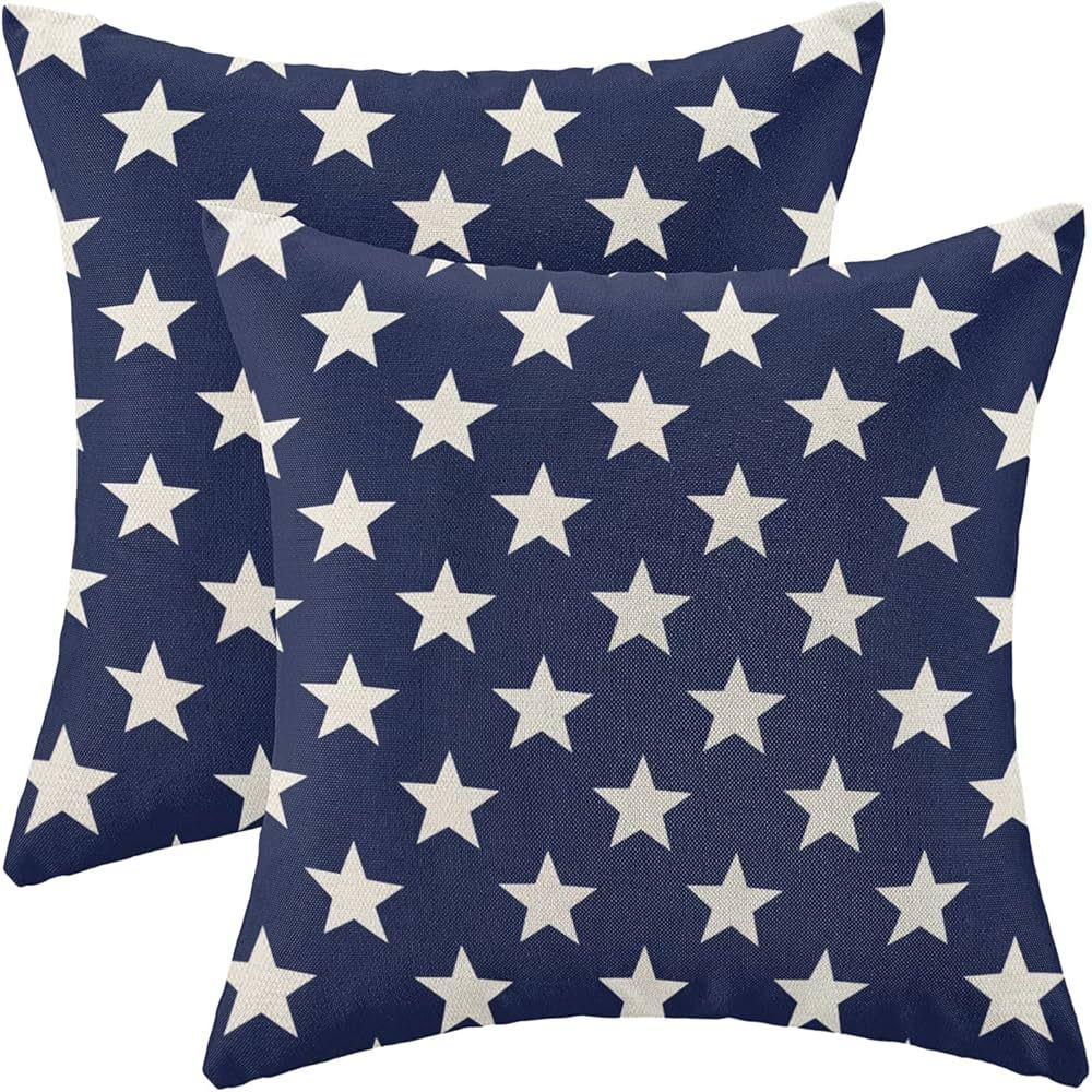 AEIOAE 4th of July Decorations Pillow Covers 18x18 Inch Set of 2, Independence Day Patriotic Navy... | Amazon (US)