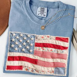 FAUX Patchwork American Flag Shirt, Comfort Colors® 250th Years Patriotic Fourth Of July T-sshir... | Etsy (Global)