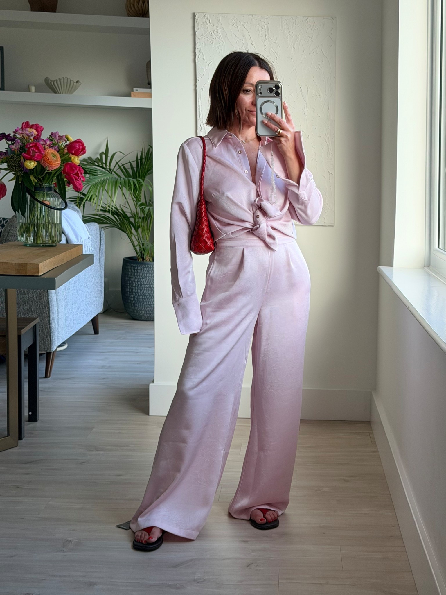 Pink satin coord - I’m wearing my usual size in the petite. I’ve linked my bag and flip flops too. The shirt is current OOS 

#LTKsummer #LTKuk #LTKspring
