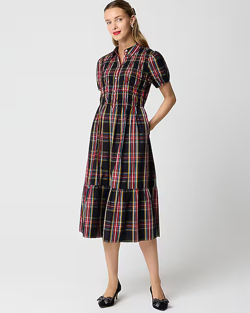 Tartan smocked midi shirt-dress | J.Crew Factory