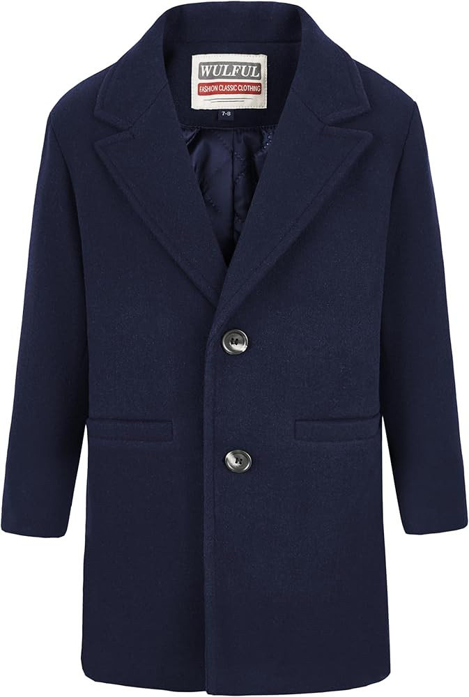 WULFUL Boys Wool Coat Single Breasted Trench Coat Winter Pea Coat | Amazon (US)