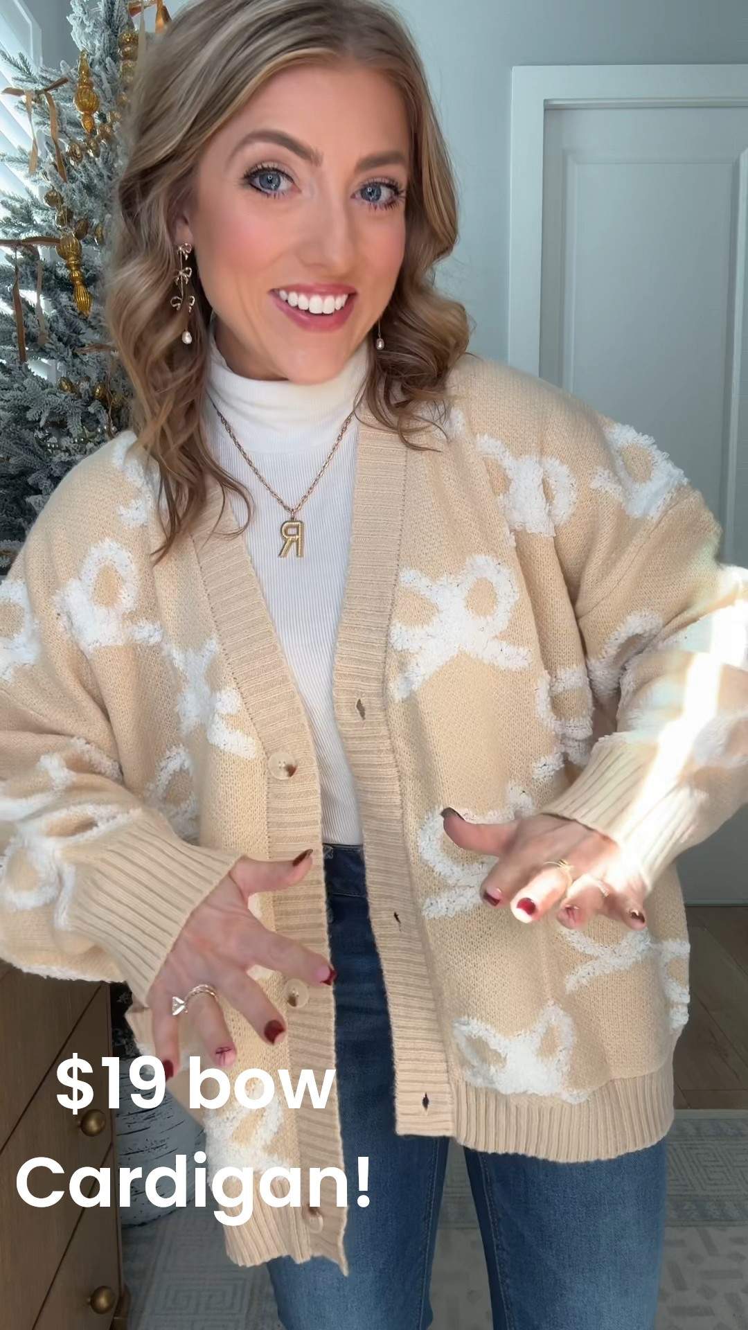Amazon fashion with the sweetest find ever 🎀✨ This $19 bow cardigan is such a cozy, feminine staple for winter and the holiday season. The neutral color makes it so easy to style, and the oversized bow pattern gives it that fun, boutique-inspired look without the boutique price.

Perfect for everyday outfits, school drop-off, cozy Christmas mornings, or layering over basics for an elevated winter look. Soft, warm, and such a great Amazon deal! Runs slightly oversized — which I love.

Everything is linked in LTK for easy shopping 🤍

#AmazonFashion #AmazonFinds #BowCardigan #AffordableFashion #CozyOutfits #WinterStyle #AmazonStyle #CardiganOutfit #NeutralStyle #FeminineStyle