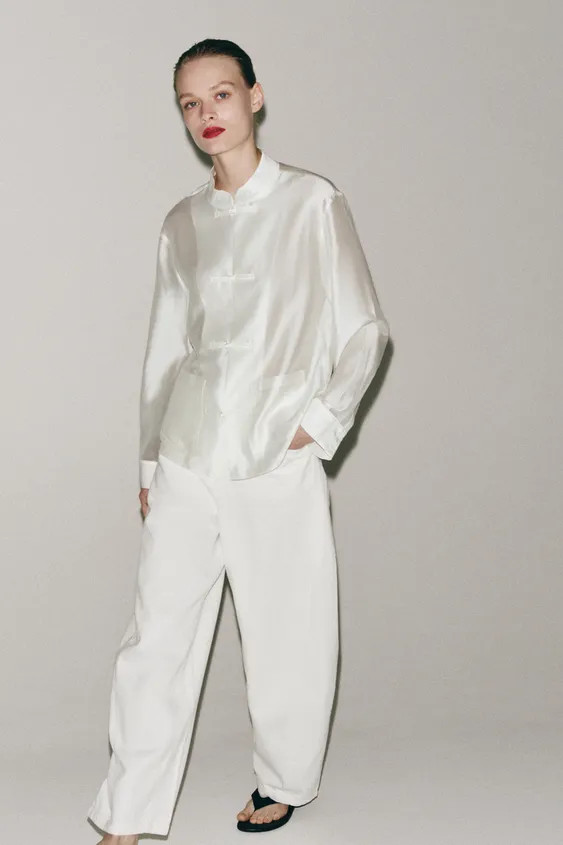 ZW COLLECTION SATIN SHIRT WITH FIREMAN CLASPS | Zara UK
