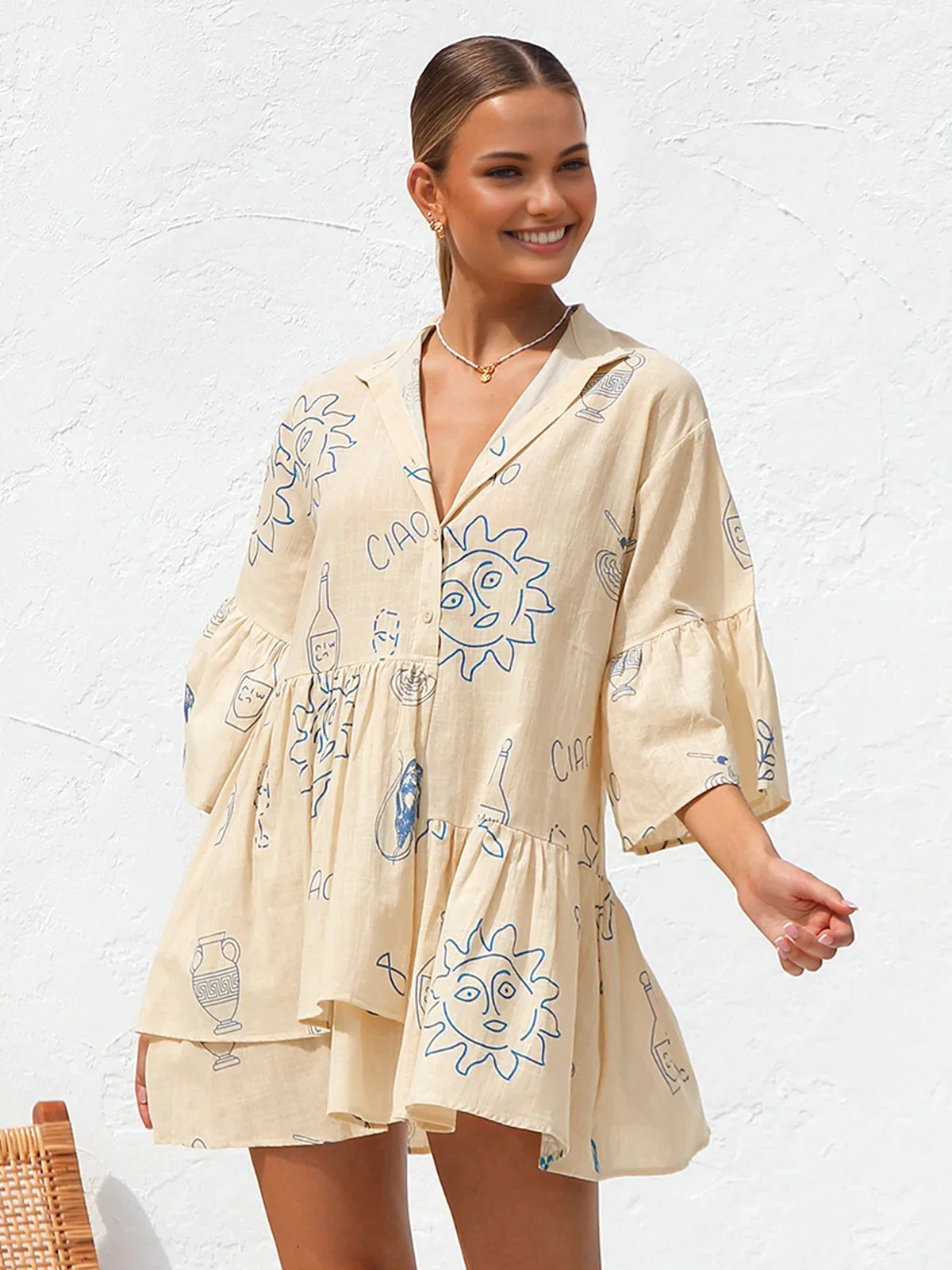 Oversized Sun Print Short Dress | Commense