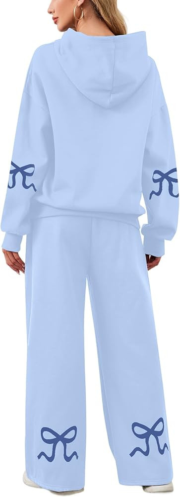 Soamat Womens 2 Piece Sweatsuits Bow Print Hoodies Sets Oversized Graphic Hoodie Wide Leg Sweatpa... | Amazon (US)
