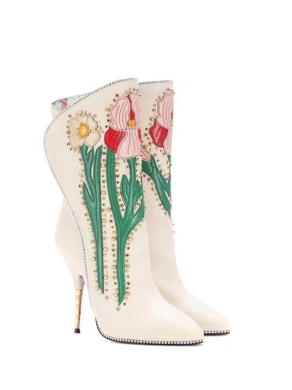 Gucci White Floral Appliqué Stiletto Boots | Poshmark