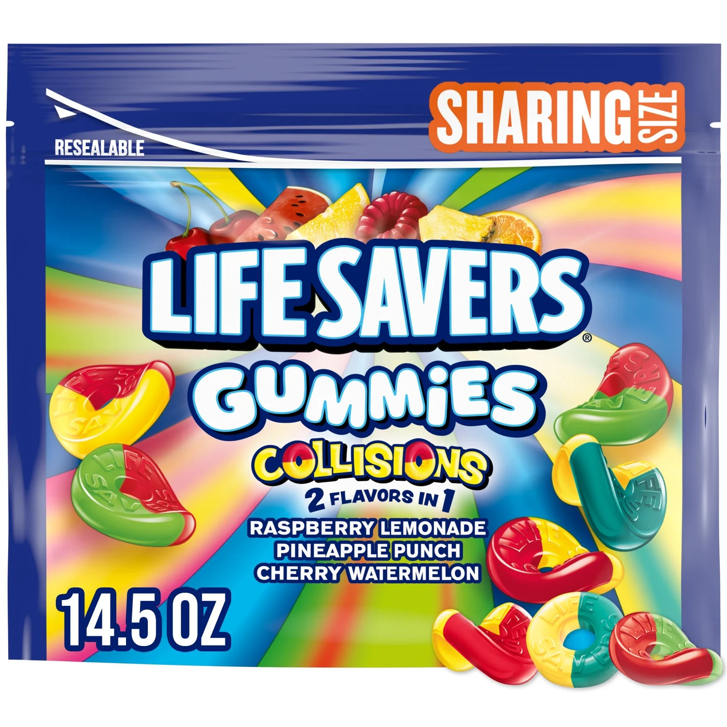 Life Savers Gummies Collisions Gummy Candy Fruit Mix, Sharing Size - 14.5 oz Resealable Bag | Walmart (US)