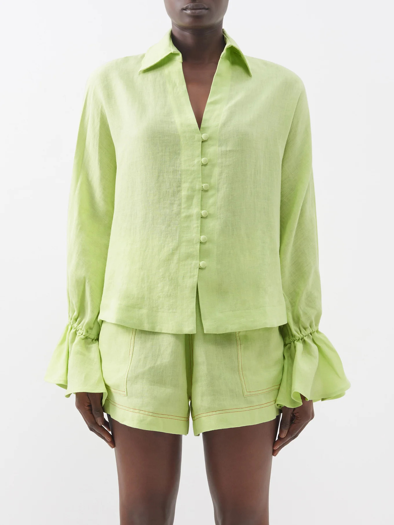 Violeta flared-cuff organic-linen top | Matches (US)