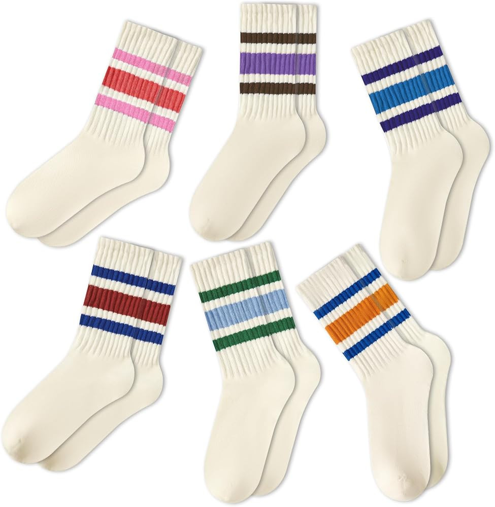 American Trends Retro Striped Crew Socks for Women Slouchy Athletic Calf Tube Socks Running Golf ... | Amazon (US)