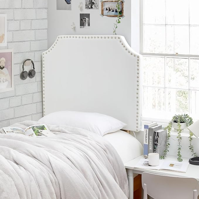 DormCo Bevel Tacked Plush Outlet Headboard with Legs - White | Amazon (US)