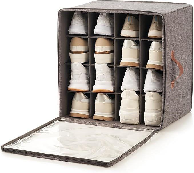 ZICOTO Beautiful Shoe Organizer For Your Closet - Spacious Linen Shoe Storage Box With Adjustable... | Amazon (US)