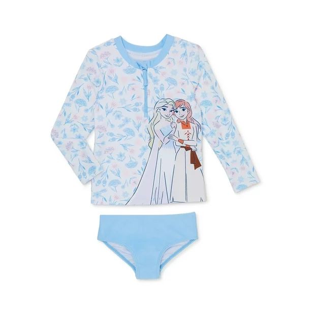 Frozen Toddler Girl Long Sleeve Rashguard and Swim Bottom Set, 2-Piece, Sizes 2T-5T | Walmart (US)