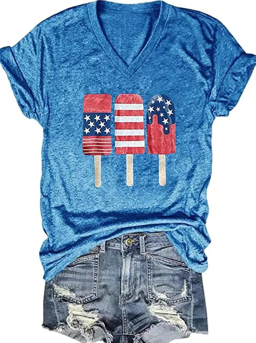 4th of July V Neck Patriotic T-Shirts Women American Flag Print Faith Family Freedom Letter Casua... | Amazon (US)