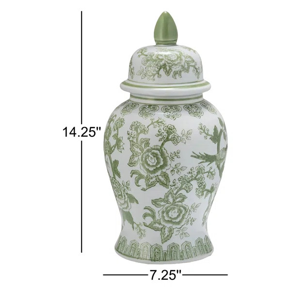 Chinoiserie Stoneware Ceramic Jar with Lid - Ornate Decorative Accent Piece | Wayfair North America