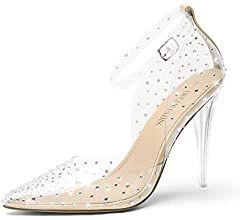 DREAM PAIRS Women’s Clear High Heels Strappy Rhinestone Closed Toe Stiletto Sexy Sparkly Pointe... | Amazon (US)