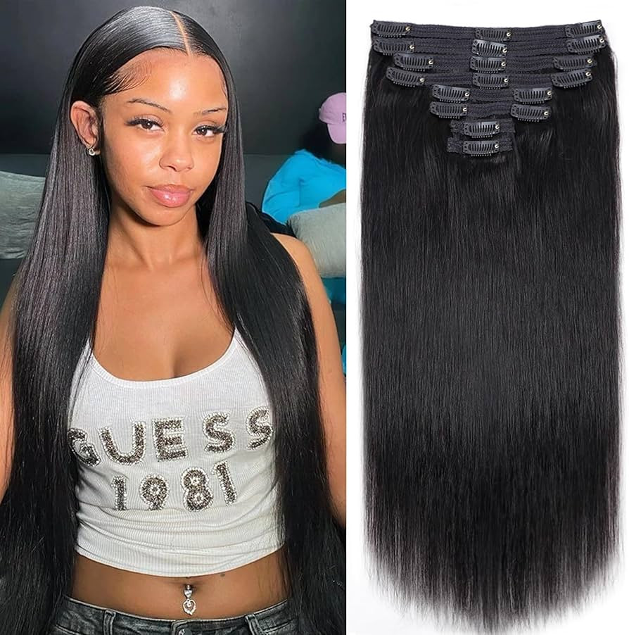 Nvnvdij Straight Clip in Hair Extensions 8pcs Per Set with 18Clips Double Weft 100% Unprocessed F... | Amazon (US)