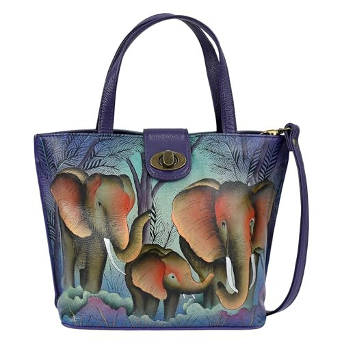 Anna by Anuschka Women’s Original Genuine Leather Hand-Painted Medium Tote with Loop and Turn Lock - Elephant Family | Amazon (US)