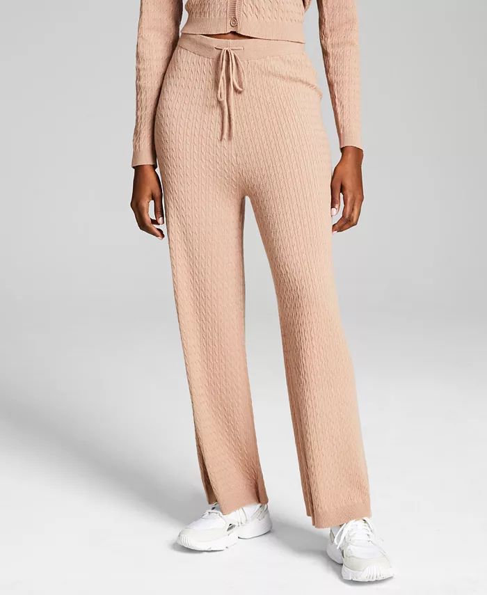 Women's Cable-Knit Wide-Leg Sweater Pants | Macys (US)