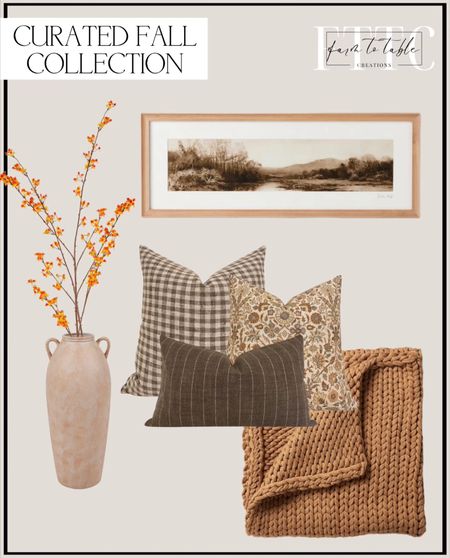 Curated Fall Collection. Follow @farmtotablecreations on Instagram for more inspiration. Pillow Combination. Knitted Blanket. Bittersweet Branch on sale. Floor Vase with Handles. Tranquil River Scape Panoramic Framed Wall Art - Hearth & Hand. Target Finds. Afloral Vase & Stems  

#LTKsalealert #LTKSeasonal #LTKunder50