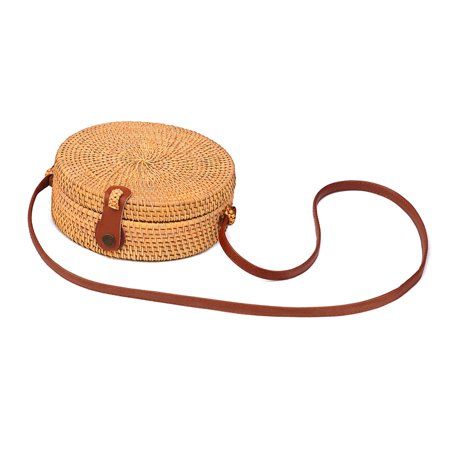 HiGRACE Woven Rattan Bag Round Straw Shoulder Bag Small Beach Handbags Summer Hollow Handmade Messen | Walmart (US)