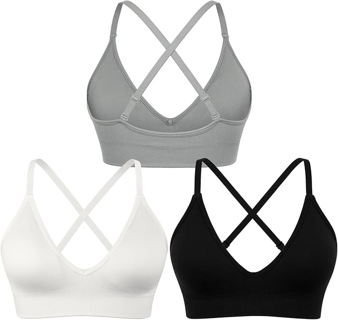 V-Neck Sports Bra for Women Adjustable Strappy Yoga Bra Spaghetti Strap Padded Workout Bra S-XL L... | Amazon (US)