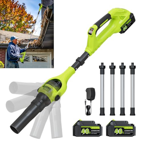 Leaf Blower Cordless, 40V Leaf Blowers with 2 Battery Powerd and Charger Brushless 580CFM/180MPH & 2 Speed Electric Leaf Blower 2 in 1 with Gutter Cleaning Extension Attachment Kit for Garden，House | Amazon (US)