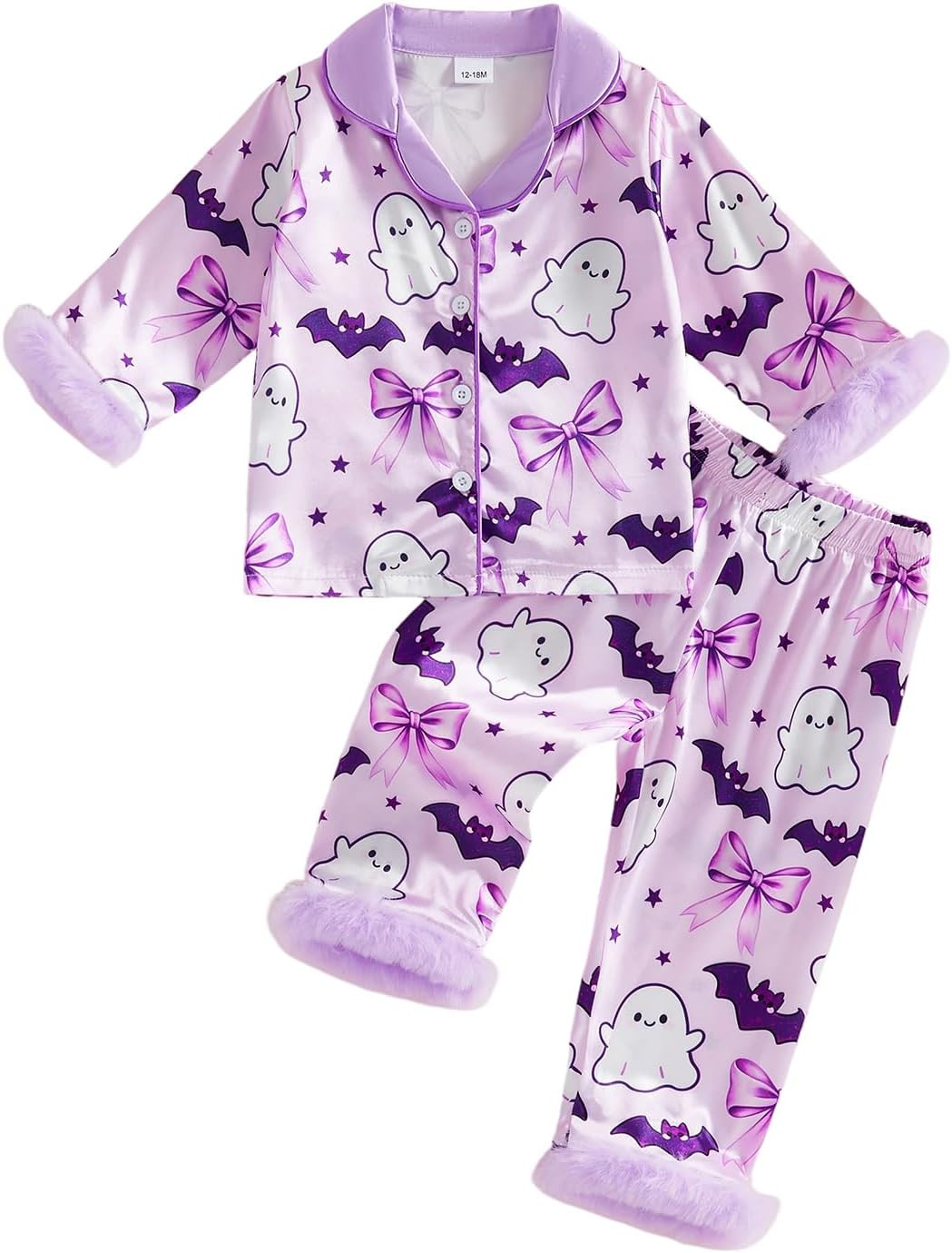Kuriozud Kids Toddler Girl Pajamas Fuzzy Trim Button Down Shirt Pants 1-7Y | Amazon (US)