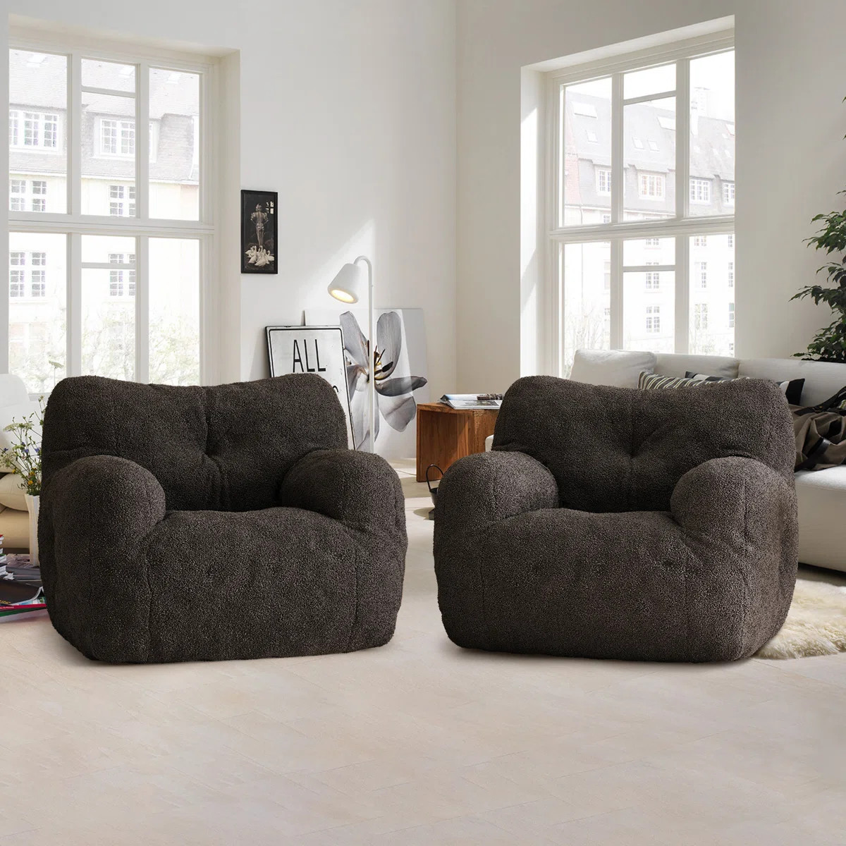 Medium Teddy Fabric Bean Bag Chair (Set of 2) | Wayfair North America