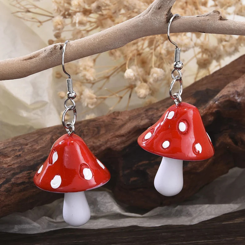 Red Mushroom Earrings/cottage Core/ Fairy Earrings/ Fairy Garden/ Fae/witchy Earrings/tik Tok - E... | Etsy (US)