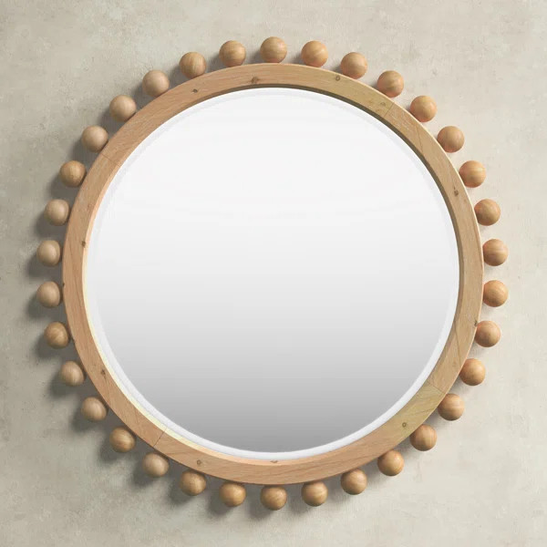 Augustine Round Wood Beaded Mirror | Wayfair North America