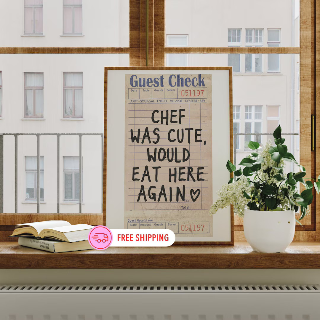 Chef Was Cute Guest Check Poster Trendy Wall Art Prints Kitchen Decor Shipped Wall Prints (Unfram... | Etsy (US)