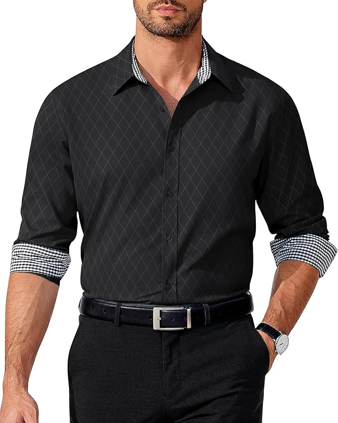 COOFANDY Men's Pattern Dress Shirt Long Sleeve Casual Button Down Formal Shirts | Amazon (US)
