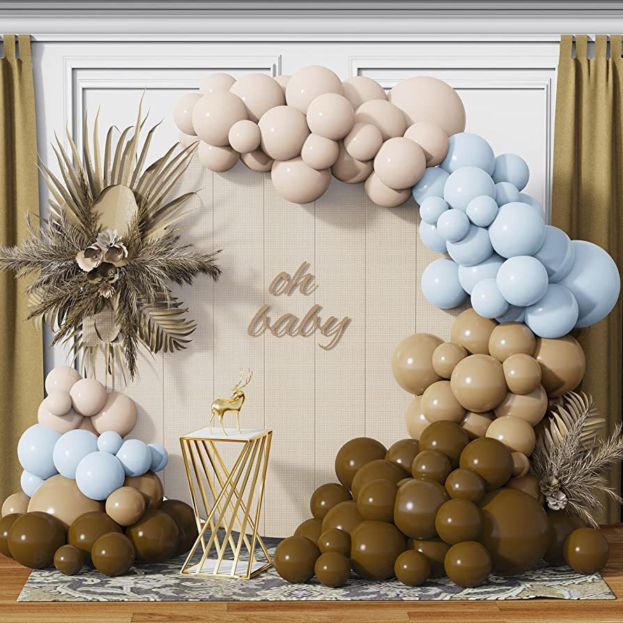 Brown Baby Blue Balloons Garland with Various Sizes Double-Stuffed Coffee Brown Cream Neutral Bal... | Amazon (US)