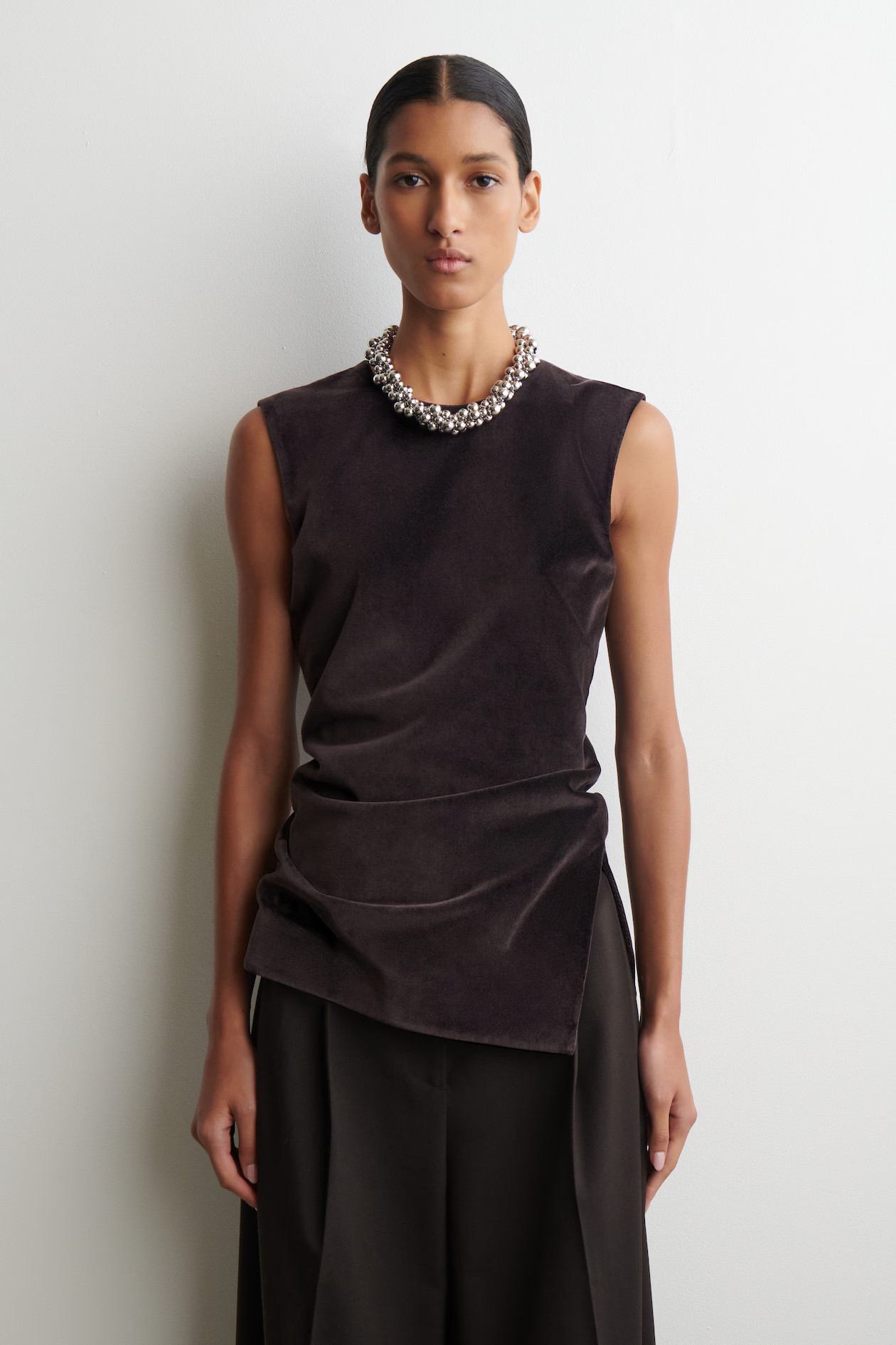 ASYMMETRIC VELVET TOP - DARK BROWN | COS GB | COS UK