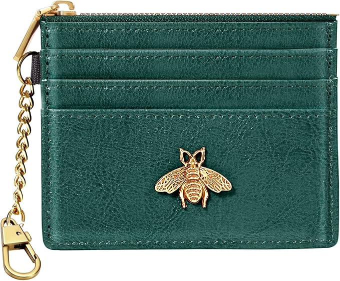 Card Holder Keychain Wallet for Women with ID Window RFID Coin Purse Bee Gifts Slim Minimalist Sm... | Amazon (US)