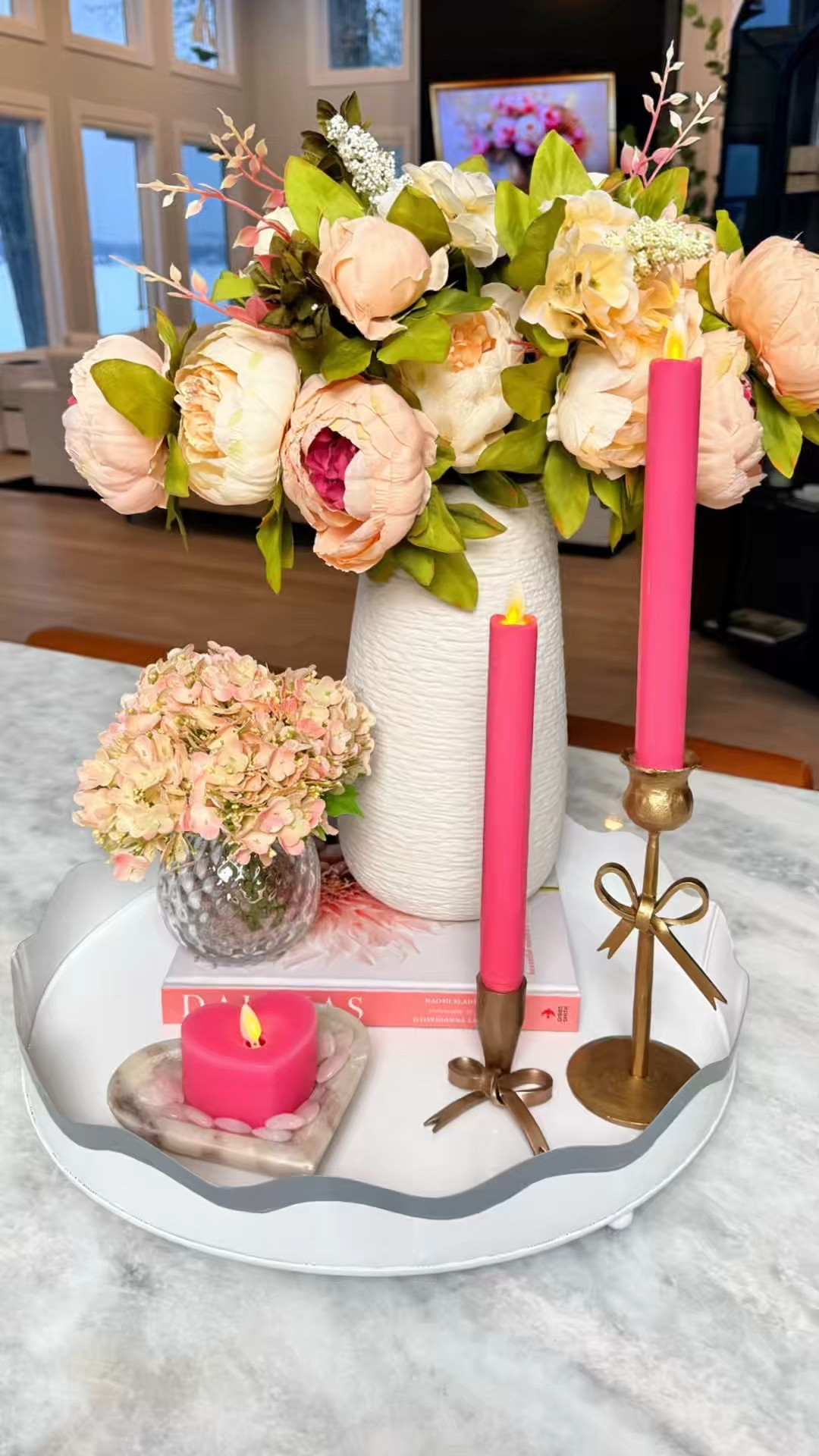 An easy Valentine’s Day centerpiece you can put together in minutes.
Soft florals, pink candles, and simple layers for a cozy, elevated look. Perfect for a coffee table, kitchen table, or kitchen island. And yes… the book is actually a Candy Land game hidden inside 

#LTKHome