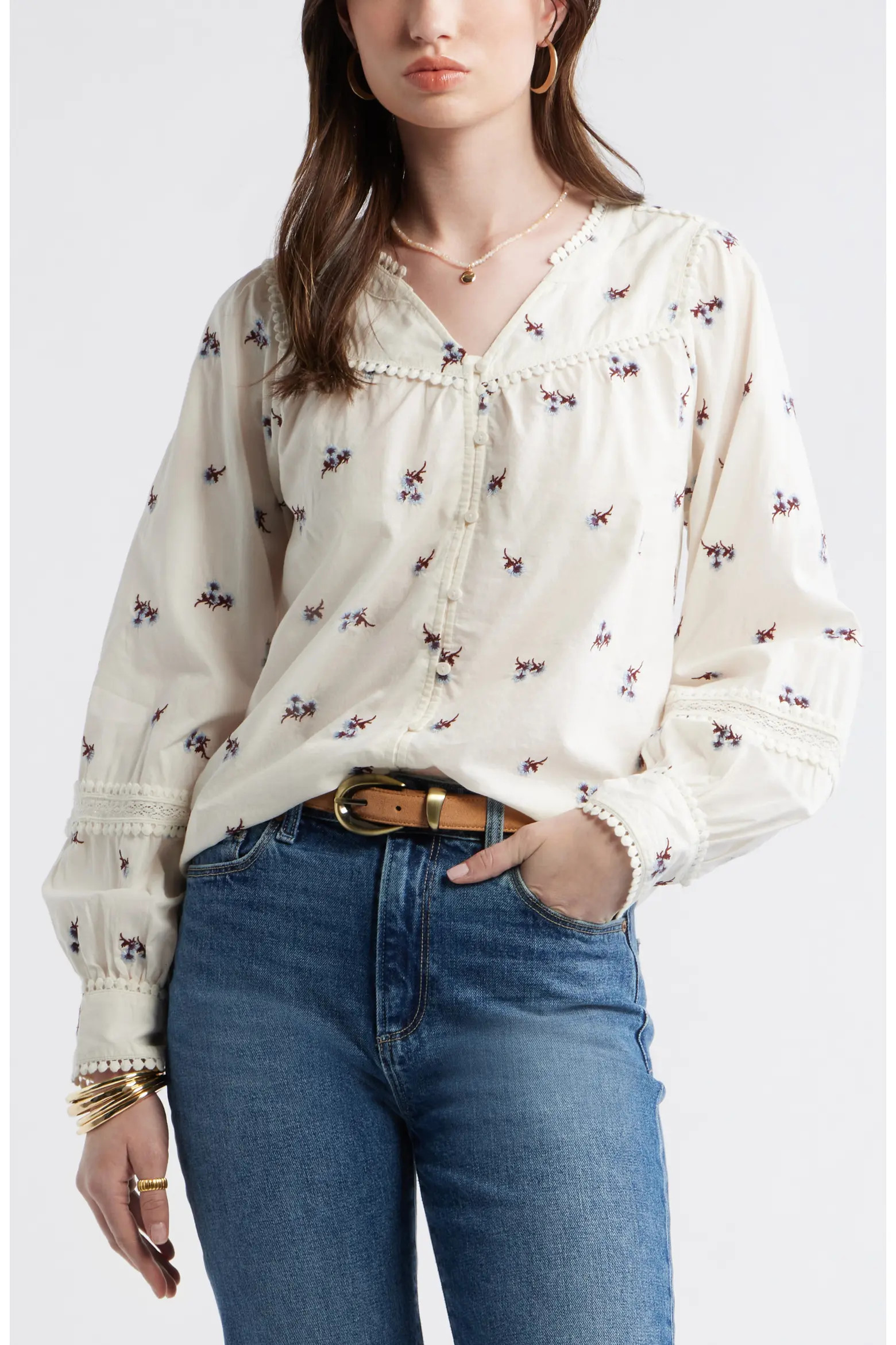 Lace Trim Button-Up Shirt (Women) | Nordstrom | Nordstrom