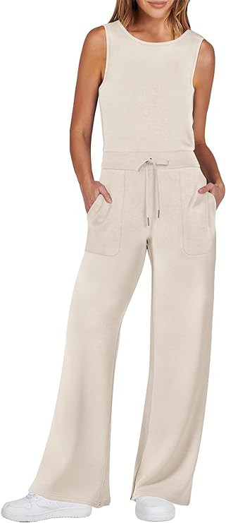 ANRABESS Womens Jumpsuits 2025 Casual Summer Dressy Romper Sleeveless Wide Leg Long Pants Outfits... | Amazon (US)