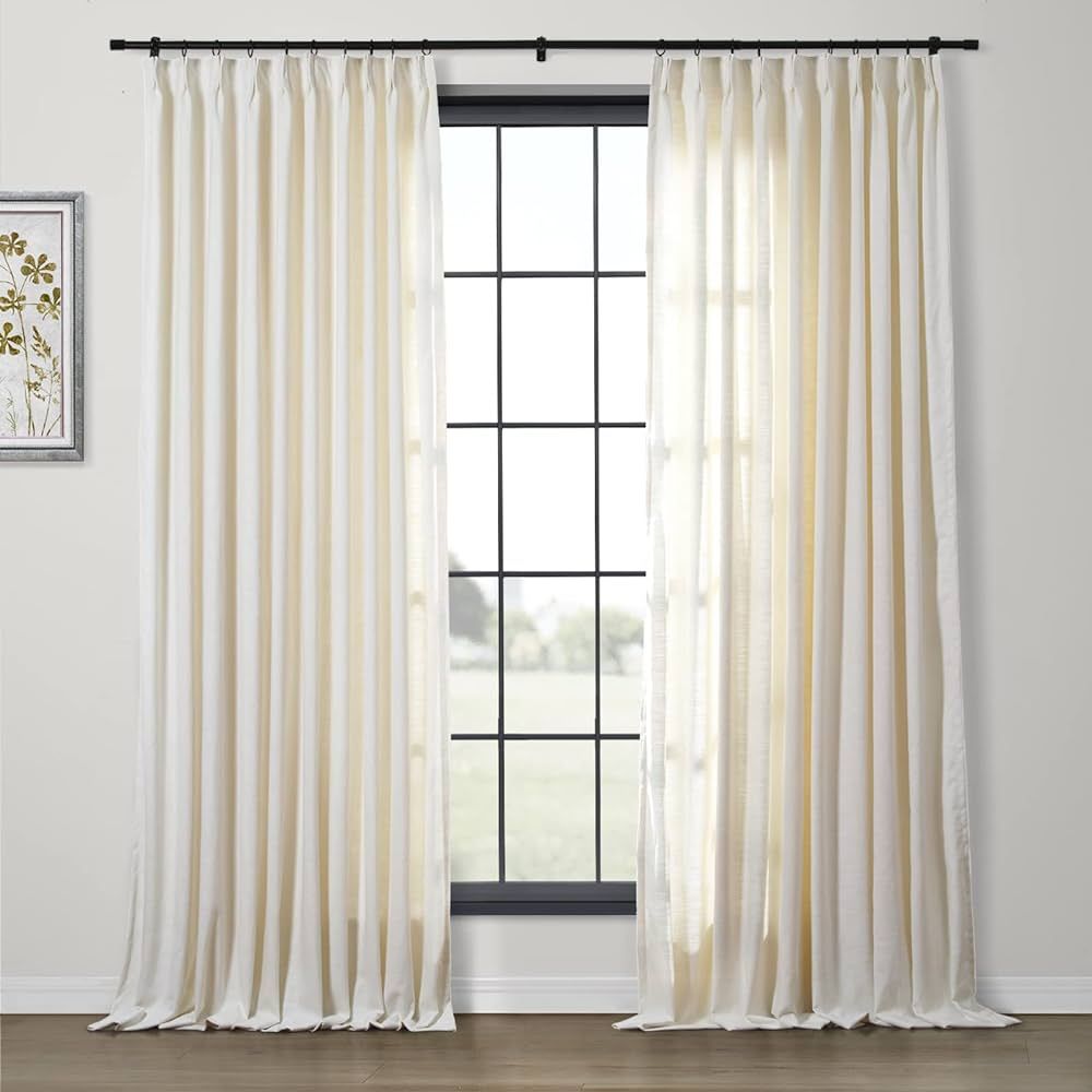 TWOPAGES Natural Linen Curtains Creamy White Pinch Pleated Curtain Panels 96 Inches Long Room Dar... | Amazon (US)