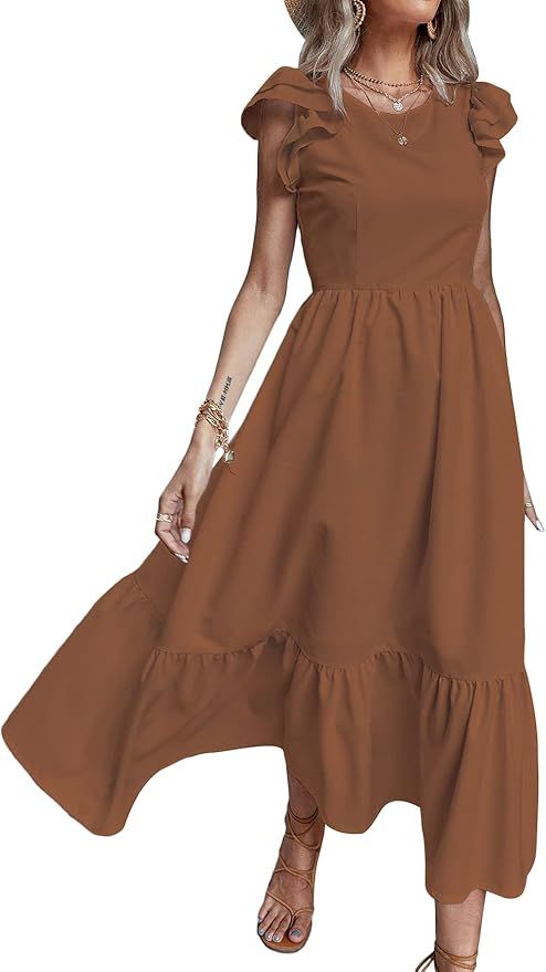 SheIn Women's Casual Cap Sleeve High Waist Flowy A Line Maxi Dress Long Dresses | Amazon (US)