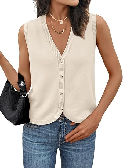 LILLUSORY Womens Vest Tops Knit Sleeveless Sweaters Button Down V Neck Casual Clothes Trendy Summ... | Amazon (US)