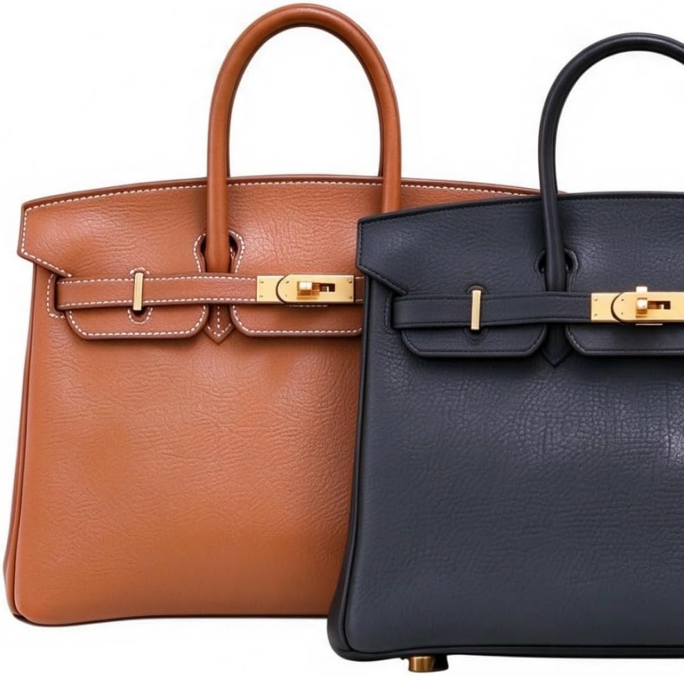 Women's Top Grain Leather Handbag, Luxury Classic Lock Tote Bag, Designer Turn Lock Handle Satchel Bag with Gold Hardware Brown, Black | Amazon (US)