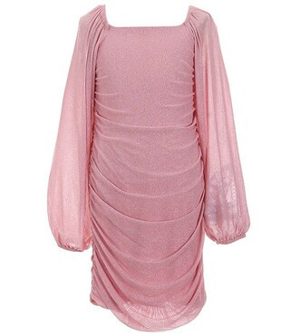 Big Girls 7-16 Long Sleeve Ruched Glitter-Accented Mesh Sheath Dress | Dillard's