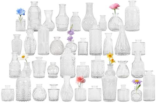 40Pcs Glass Bud Vase Set,Small Flower Vase for Tables Centerpieces Decor, Mini Vintage Clear Vase for Home,Wedding,Party Decorations | Amazon (US)
