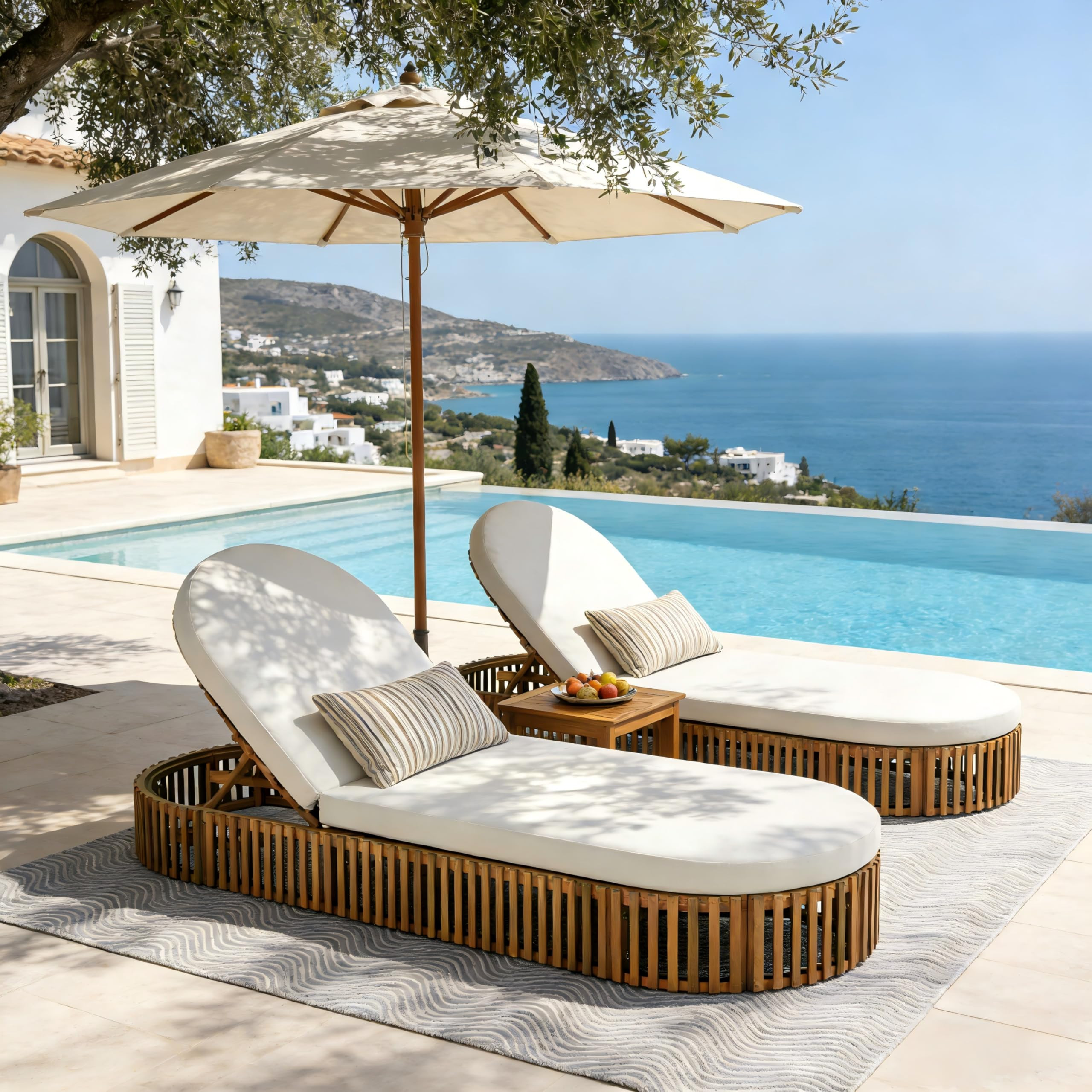 Merax Acacia Wood Chaise Lounge Set of 2 with Curved Cushion, Outdoor Sun Lounger for Patio, Pool... | Amazon (US)