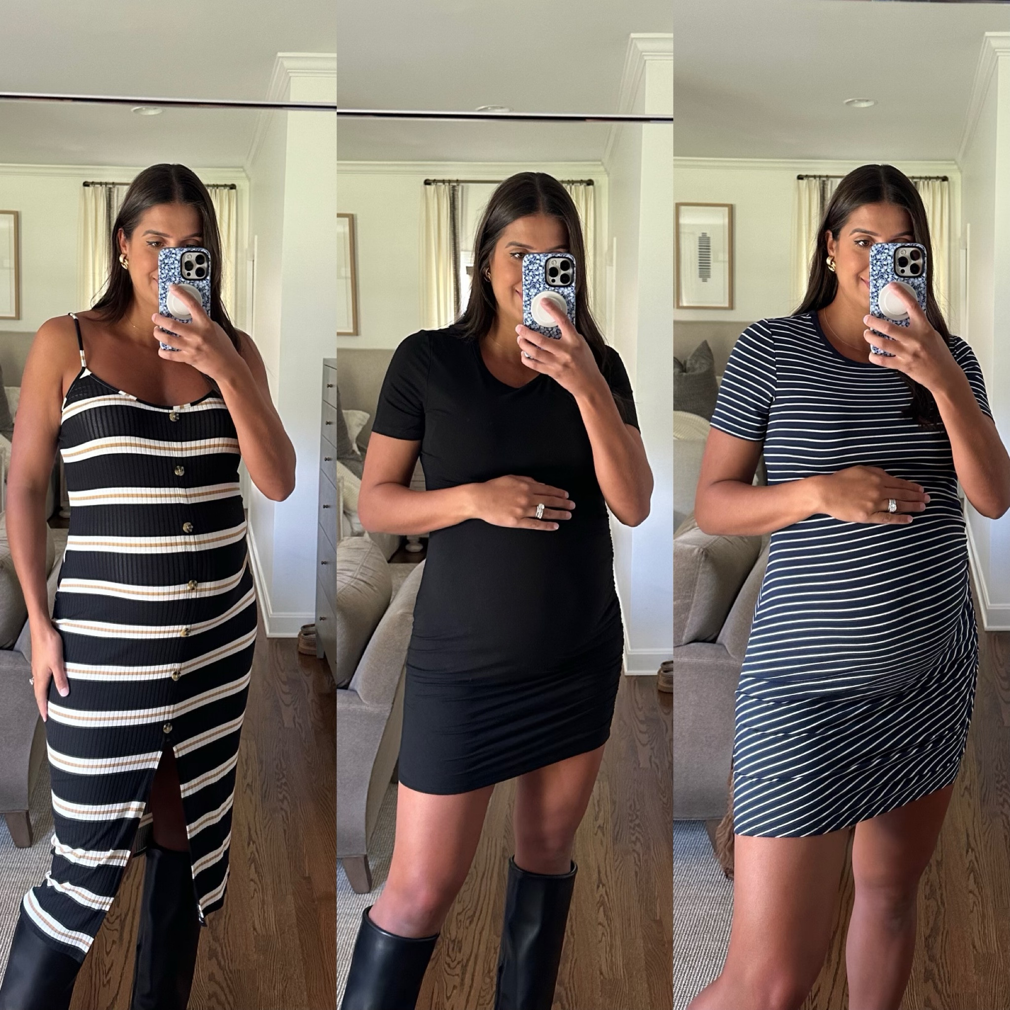 teaming up with @walmartfashion to share some new finds for my closet! 🙌🏽 ruched dress is ONLY $5, stripe midi dress is only $10, and boots are $54! TTS in everything, even with bump #walmartfashion #walmartpartner

#LTKFindsUnder50 #LTKSaleAlert #LTKStyleTip