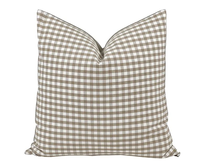 JUNIPER | Brown Gingham Linen Pillow Cover, Neutral Pillow, Farmhouse Pillow, Gingham Pillow, Che... | Etsy (US)