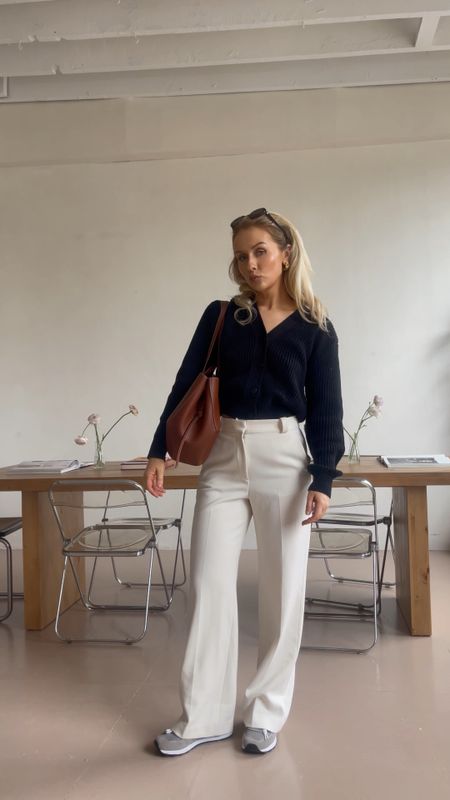 Button up knit cardigan, straight pleat trousers, new balance trainers, leather tote bag, sunglasses

#LTKeurope #LTKstyletip #LTKSeasonal