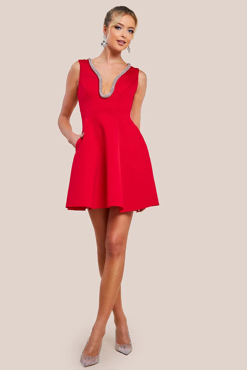 Dresses | Diamante Embellished Neck A Line Mini Dress | Goddiva | Debenhams UK