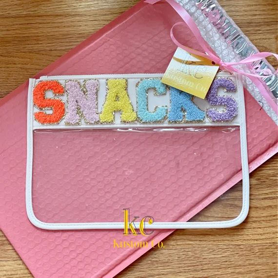 CLEAR Multipurpose Bag with Glitter Varsity Letters *Stadium Approved* | Etsy (US)